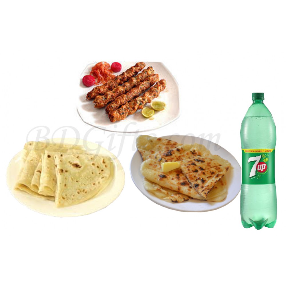  Kabab factory beef sheek Kabab W/ romali ruti, butter naan & 1 liter coca cola - 1 Person