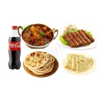 Kabab factory mutton korai, beef bihari kabab, garlic naan, romali roti and coca-cola