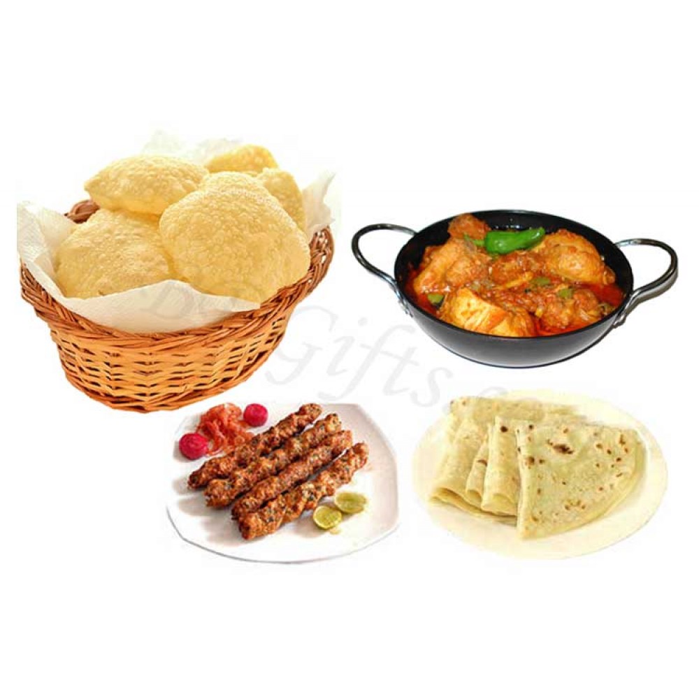 Chicken korai with luchi, beef sheek kabab  and ruti