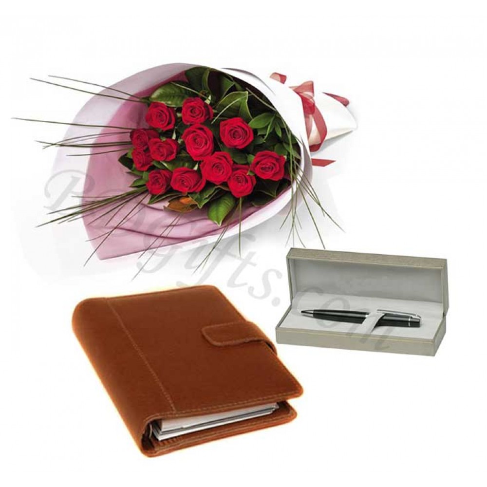 Red roses w/ diary and pen