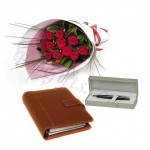 Red roses w/ diary and pen