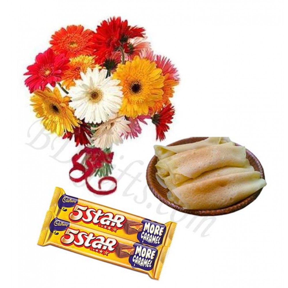 Gerbera with pitha and chocolates