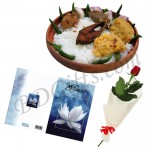 Panta ilish with rose and card for one person