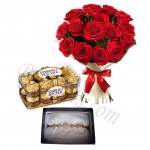 Red roses w/ stone bracelet and chocolates
