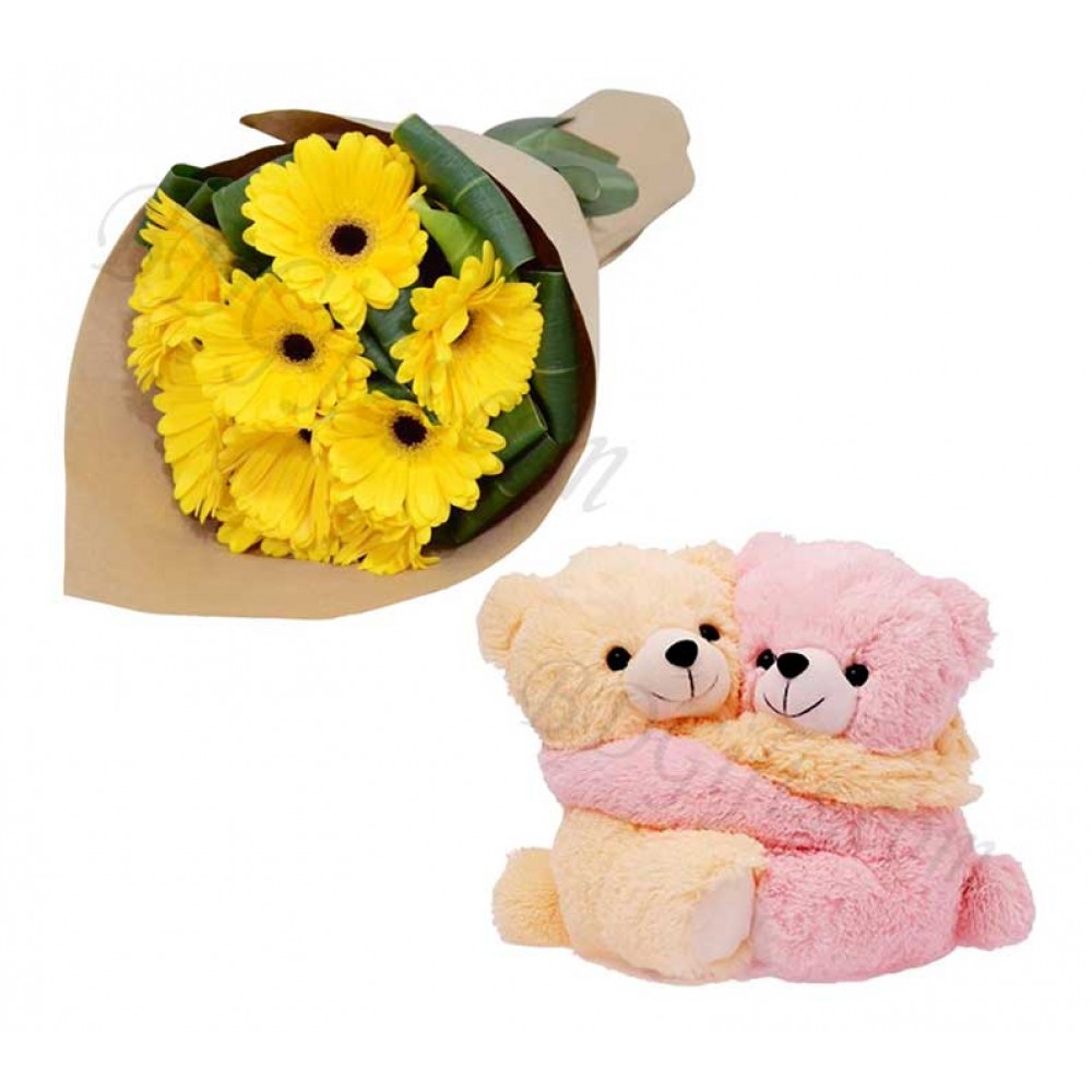 Gerbera  and teddy bear