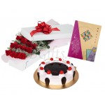 Black forest cake, red roses and bangla new year card