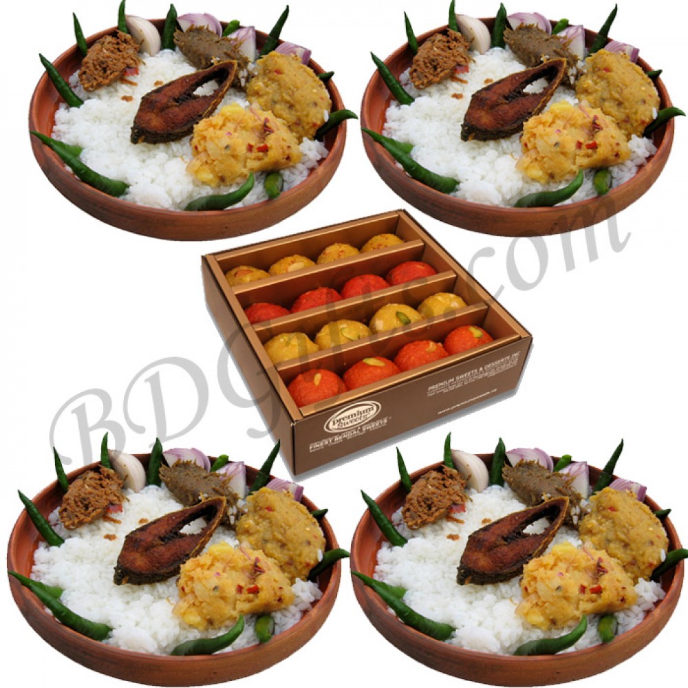 Panta ilish with laddu lovers box