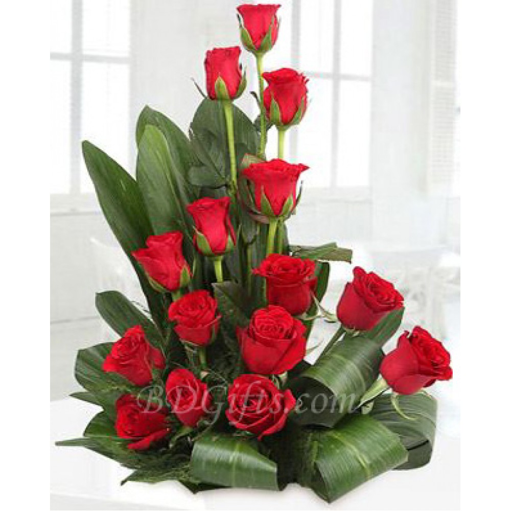 15 pcs imported red roses in a basket
