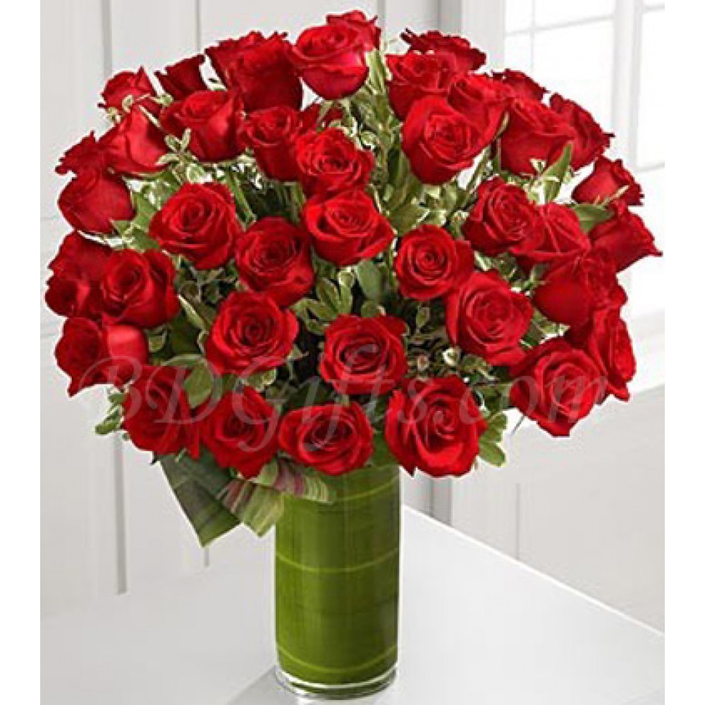 36 pcs red roses in vase