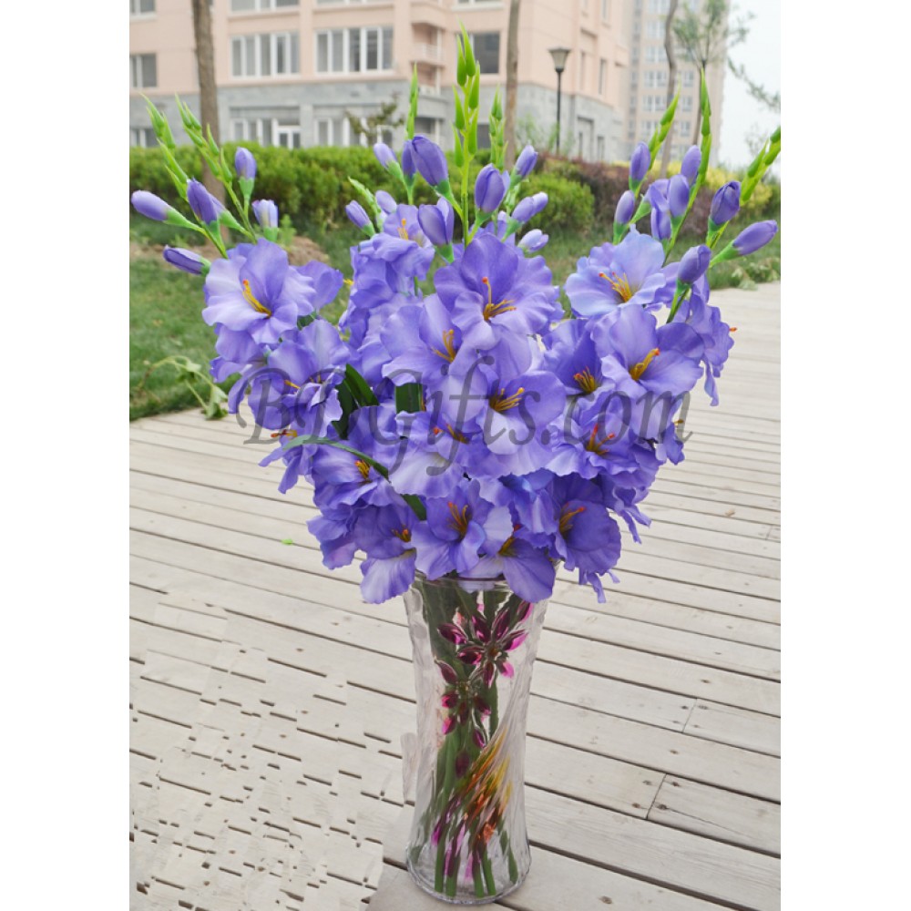 18 pcs purple gladiolus in vase