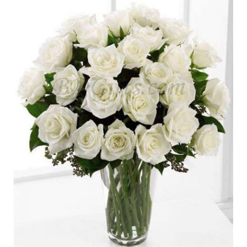 24 pcs imported white roses in vase