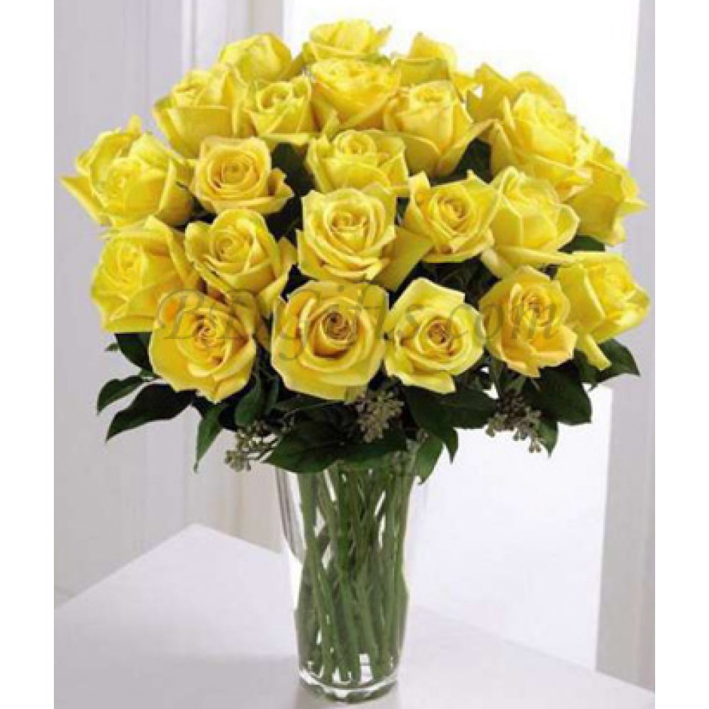 24 pcs imported yellow roses in a vase
