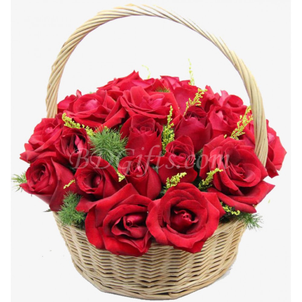 24 pcs red roses in basket