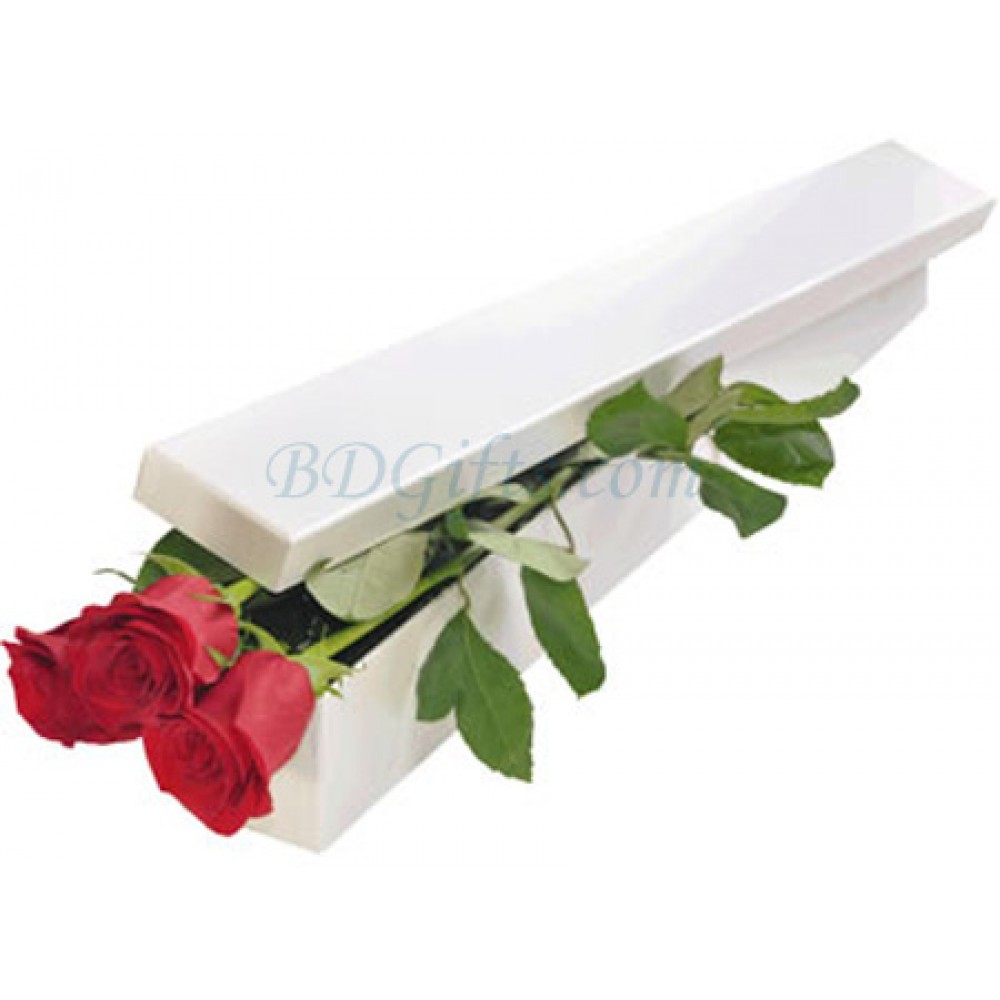 3 pcs red roses in box