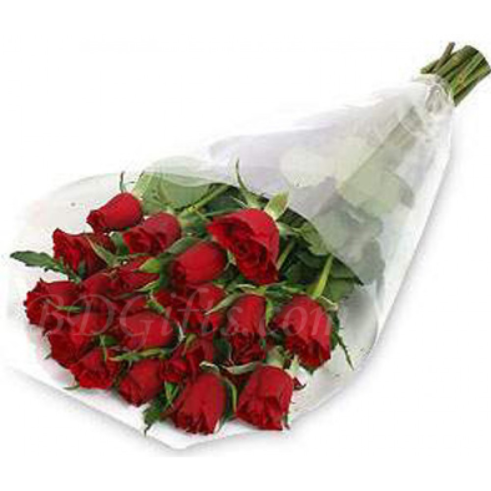 18 pcs red roses in bouquet