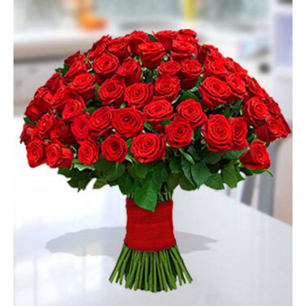 50 pcs red roses in bouquet