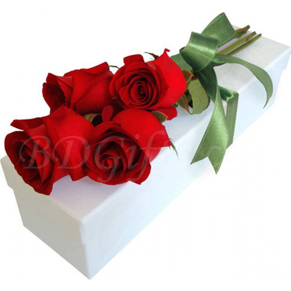 4 pcs red roses in box