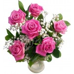 6 pcs imported pink roses in vase