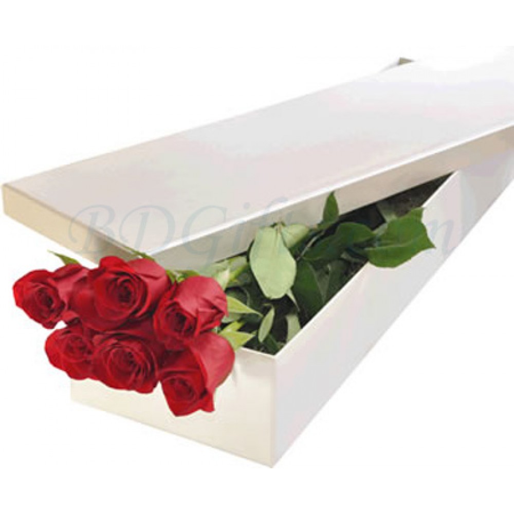 6 pcs red roses in box