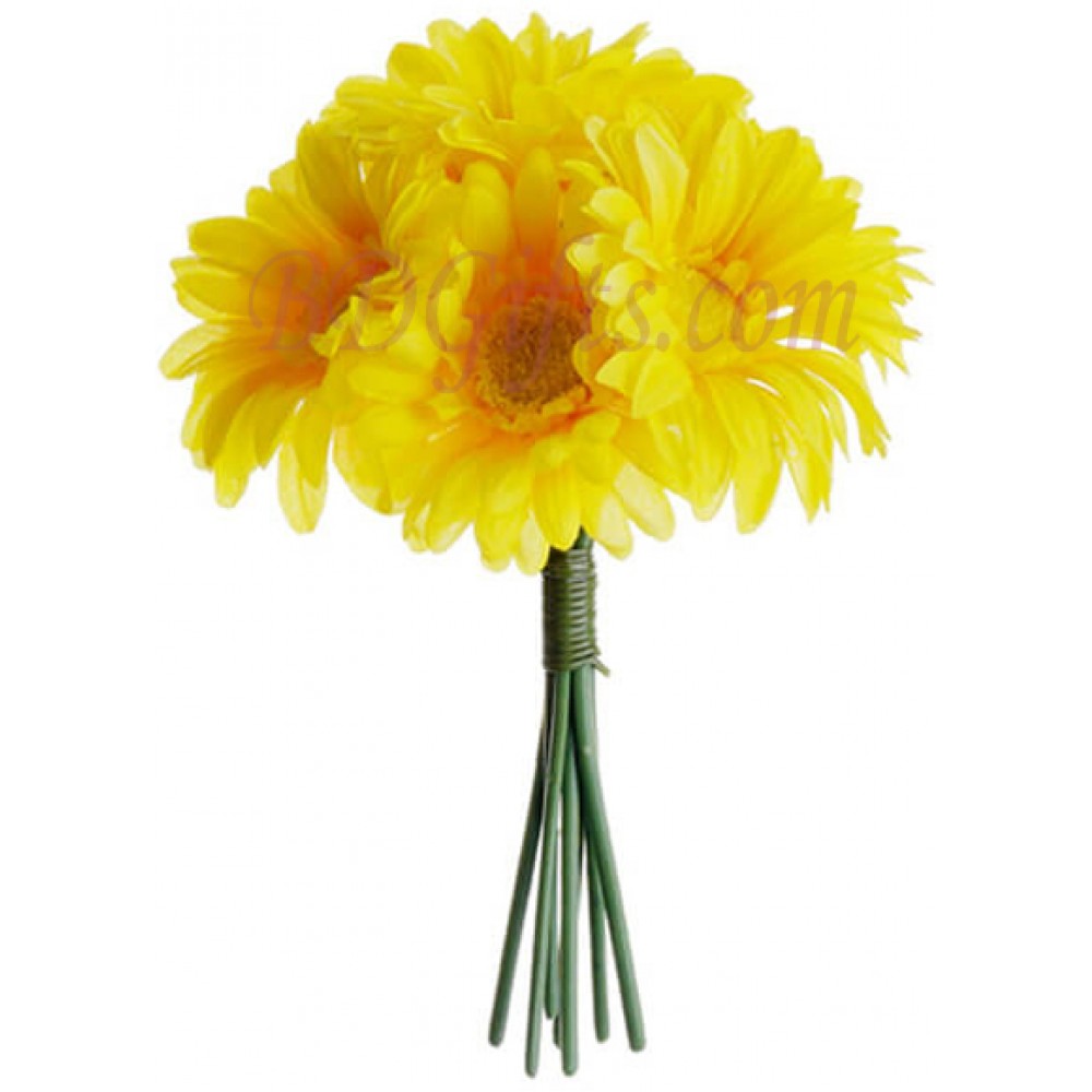 4 pcs yellow gerberas in bouquet