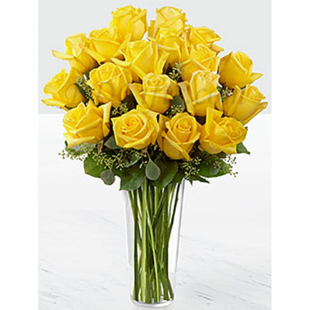 18 pcs imported yellow roses in vase