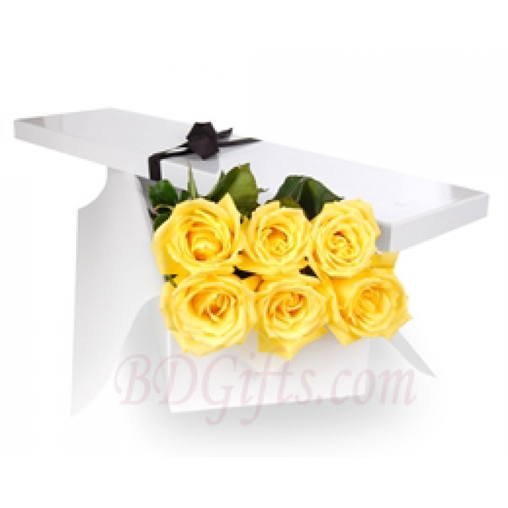 6 pcs imported yellow roses in box