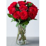 12 pcs red roses in vase