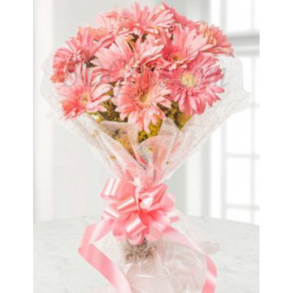 10 pcs pink gerberas in bouquet
