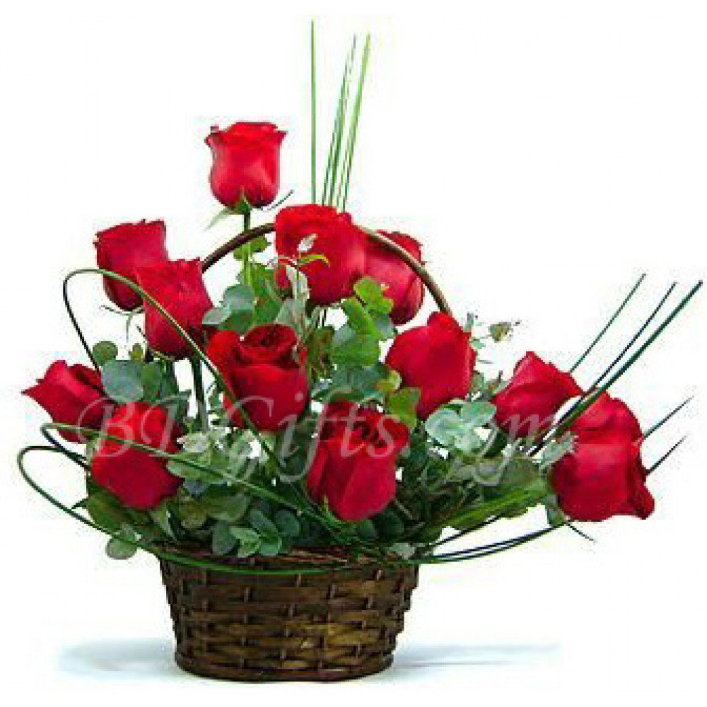 18 pcs red roses in basket