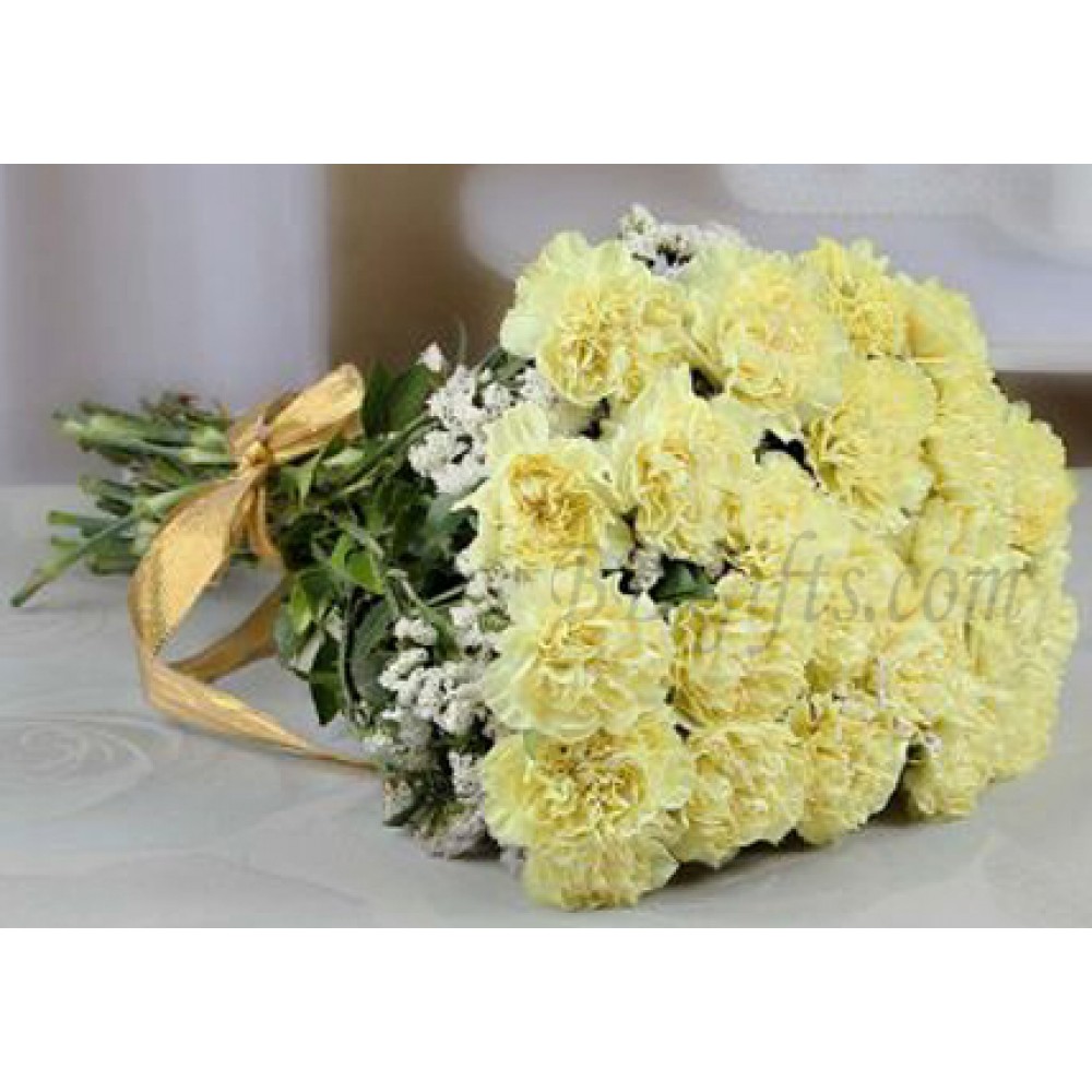 30 pcs white carnations in bouquet