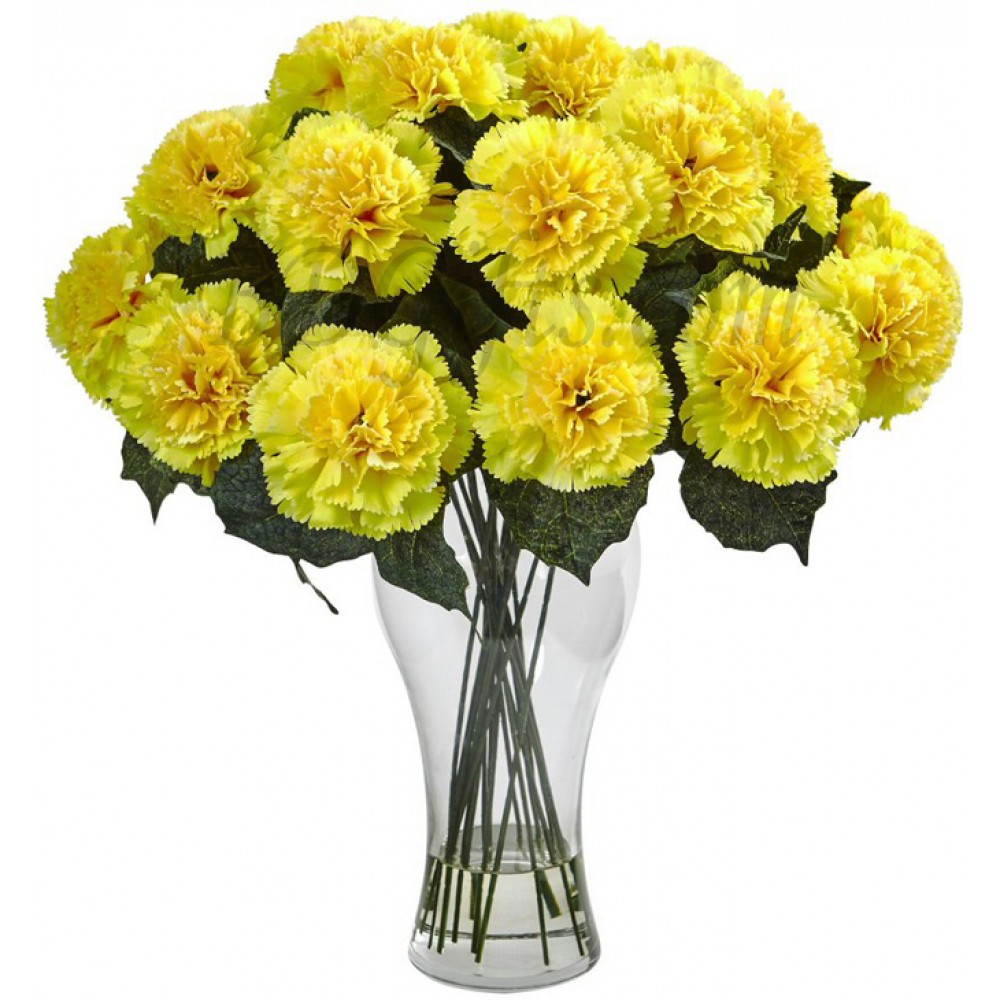 16 pcs yellow carnations in vase