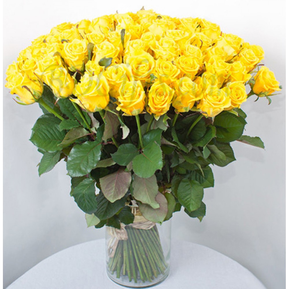 50 pcs imported yellow roses in vase