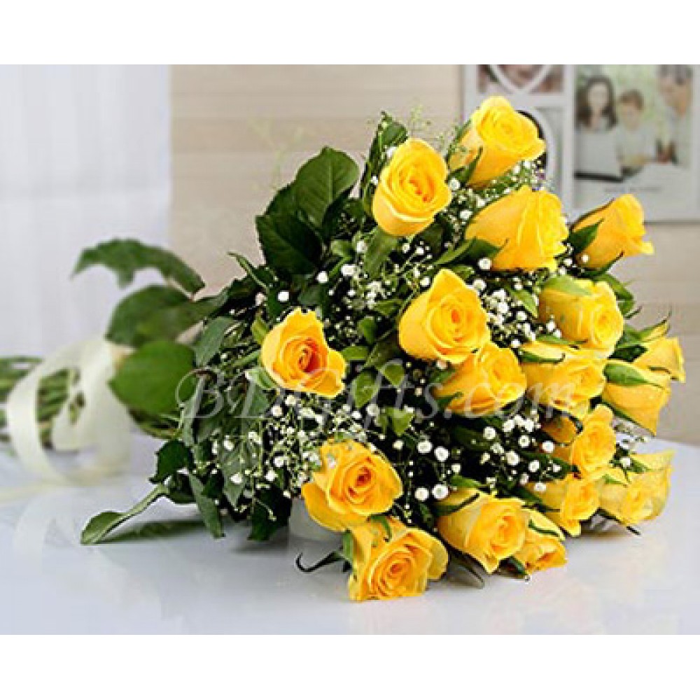 18 pcs imported yellow roses in bouquet