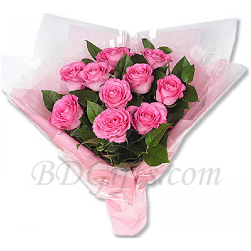 10 pcs imported pink roses in a bouquet
