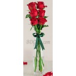 6 pcs red roses in vase
