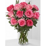 1 Dozen pink roses in vase