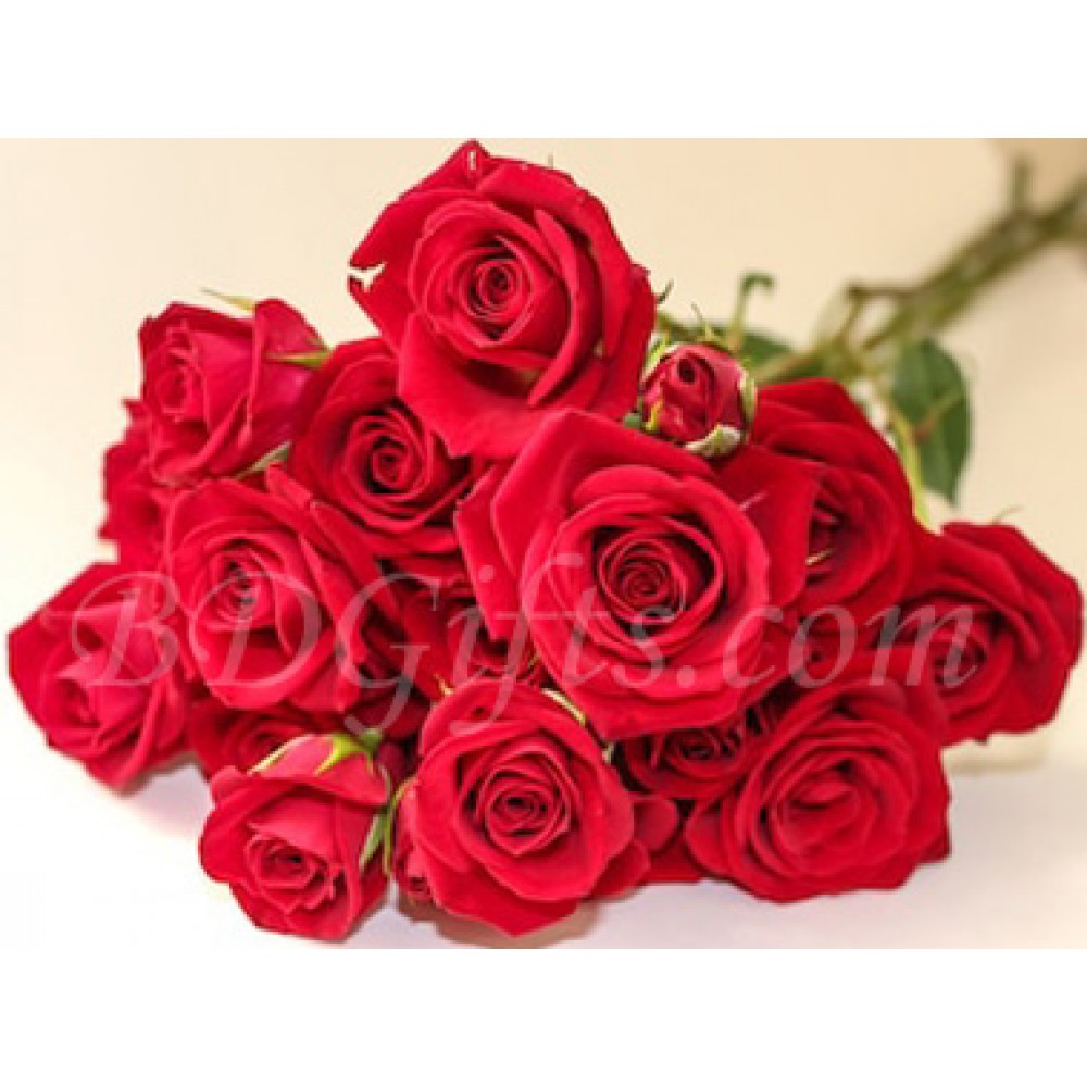 16 pcs red roses in bouquet