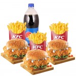 Chicken zinger burger with fries and pepsi