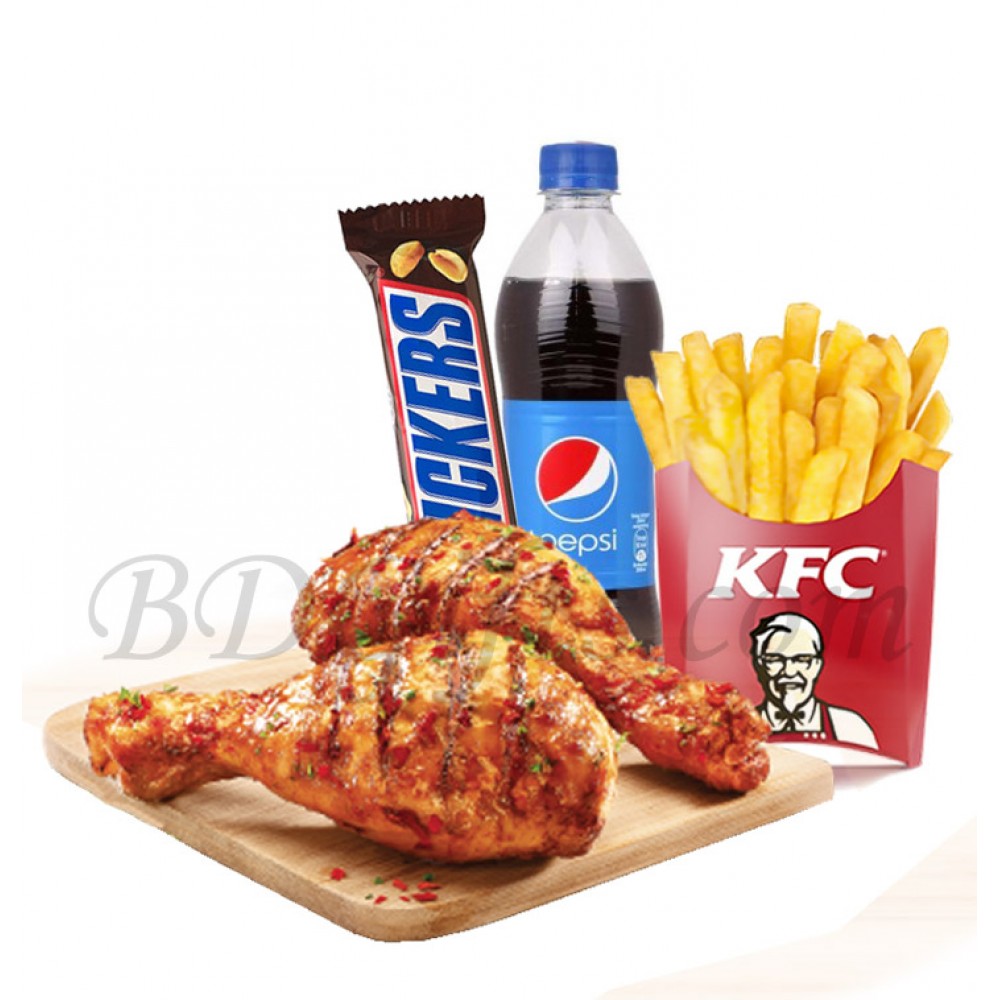 Smoky grilled chicken with french fried, pepsi and chocolate