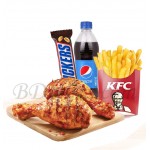 Smoky grilled chicken with french fried, pepsi and chocolate