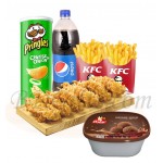 Chicken strips with fries, ice cream, chips and coke