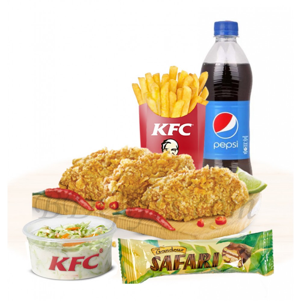 Hot wings with pepsi, fries, coleslaw and chocolate