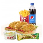 Hot wings with pepsi, fries, coleslaw and chocolate