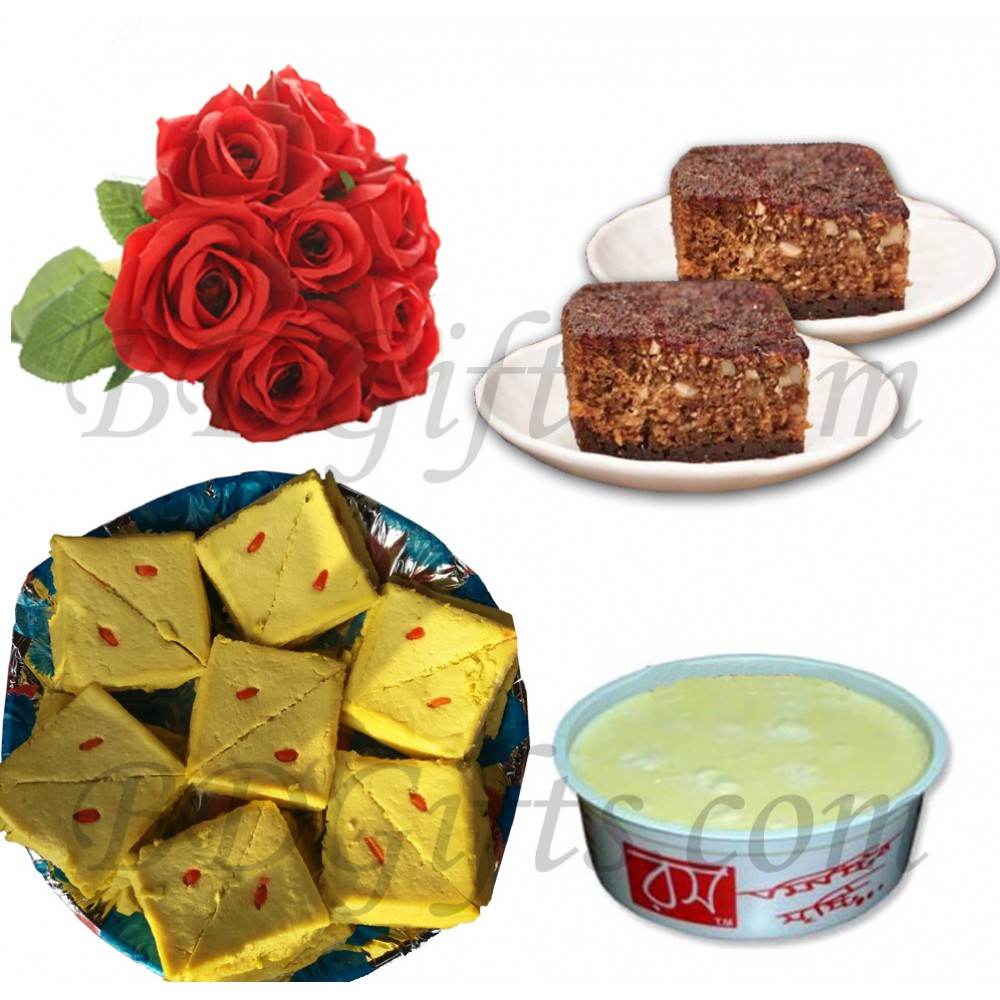 Pitha's with rosh malai and roses