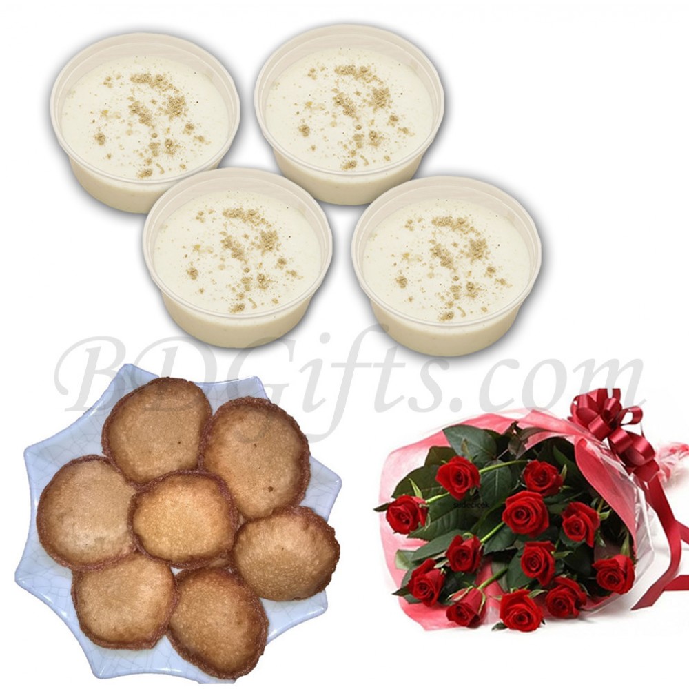 Firni with pitha and roses