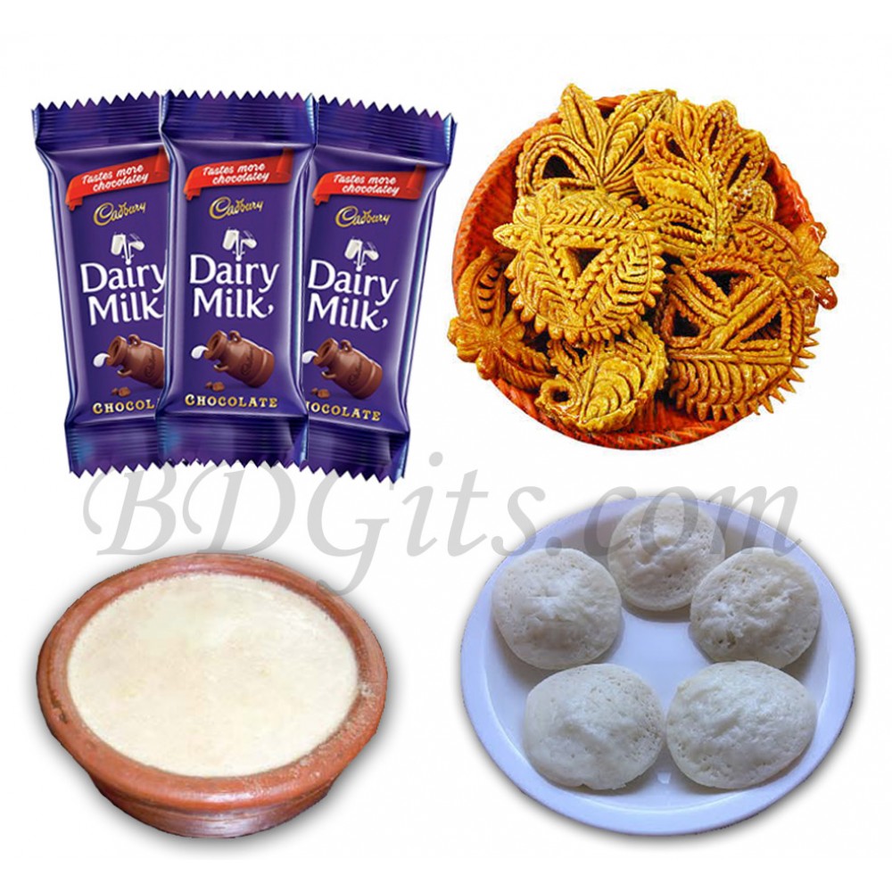 Chocolates with pitha's and doi