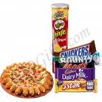 pizza, chips and chocolates