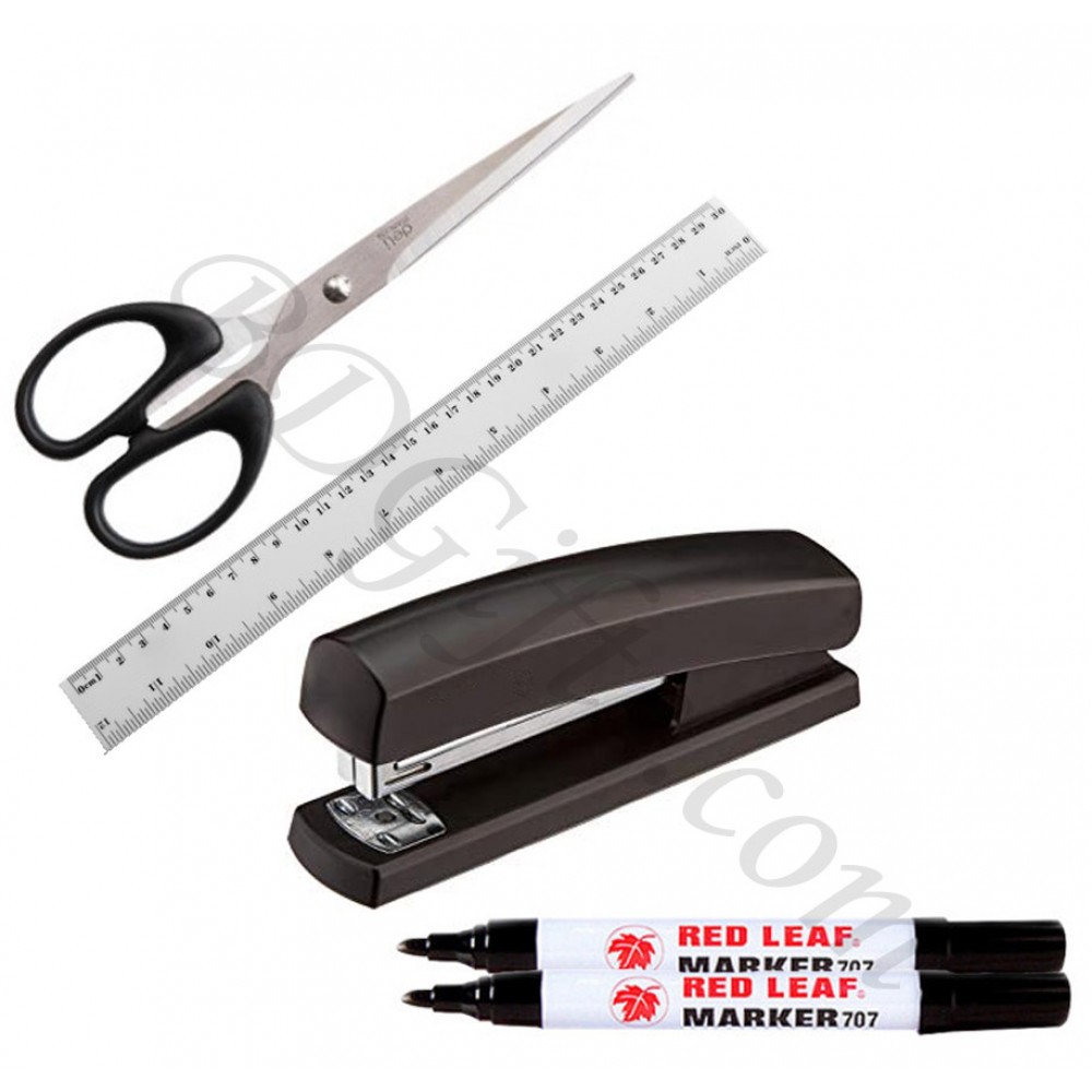 Stapler with scissor, ruler and marker pen