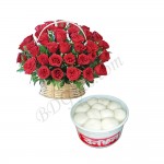 Sponge roshogolla and red roses 