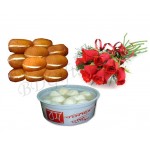 Cream jam, sponge roshogolla and red roses